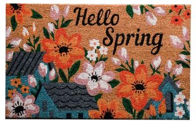 IH Casa Decor Coir Door Mat Flowers & Houses - Hello Spring