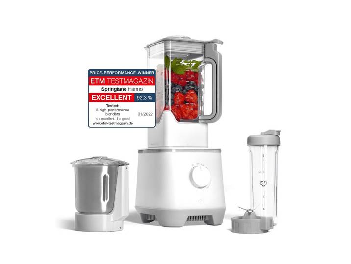 Springlane Standmixer Hochleistungsmixer Hanno - Mixer für Smoothies & mehr, 2000 W, inkl. Edelstahlmixbehälter & To-Go-Mixflasche