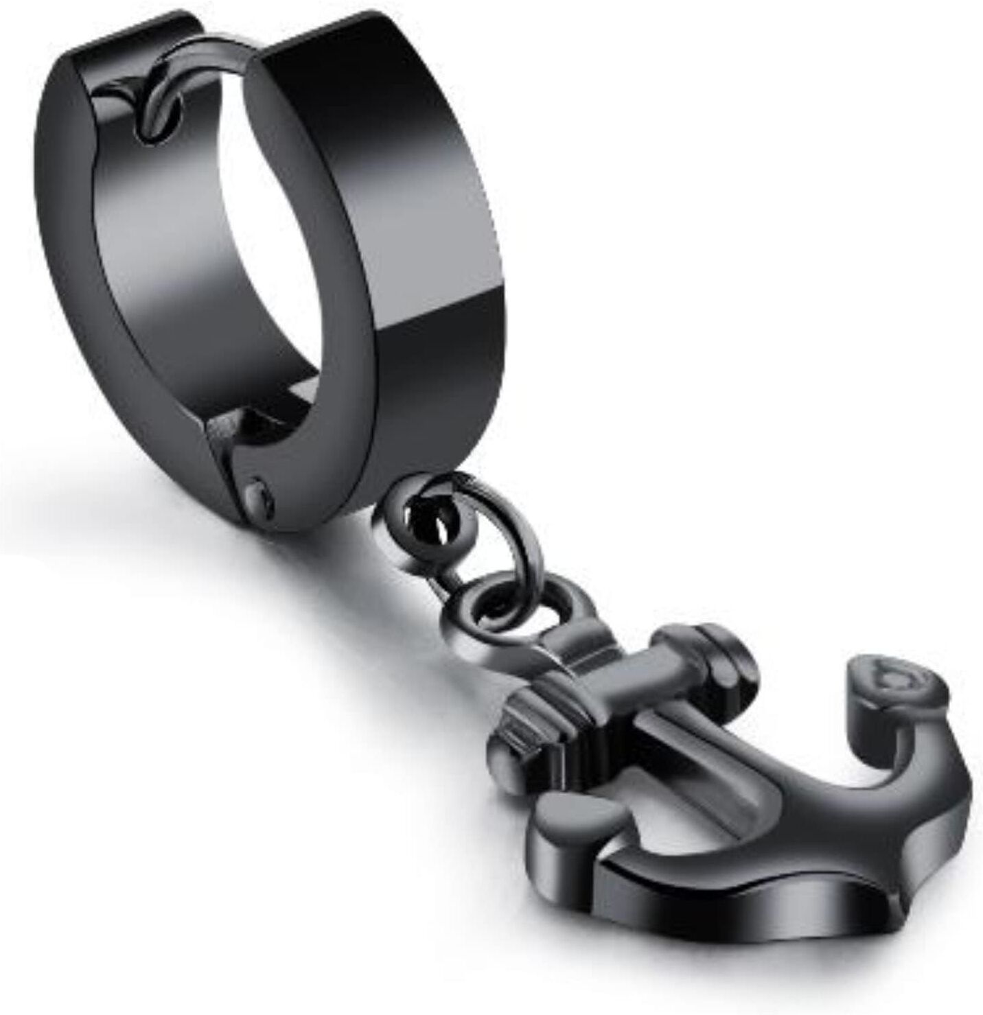 Single-Creole FIRETTI "Schmuck Geschenk Ohrschmuck einzeln Anker", schwarz, Ohrringe, Damen, 13mm, Edelstahl, Single-Creole