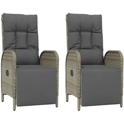 vidaXL Garten-Relaxsessel mit Kissen 2 Stk. Poly Rattan Grau