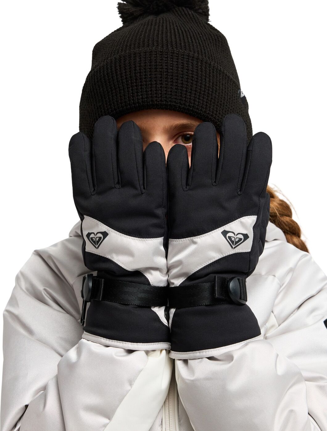 Snowboardhandschuhe ROXY "Roxy Jetty", Kinder, Gr. L, schwarz (silber), Kunstfaser, Handschuhe Snowboardhandschuhe