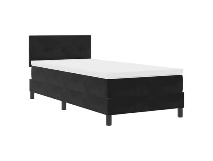 KTHLBRH Boxspringbett Samt schwarz 100 x 200 cm Modernes Design, Kopfteil aus Kunstleder, Rahmen mit festen Latten, robuste Struktur