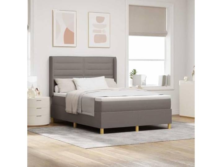 Verstellbares Kopfteil Modernes Design Boxspringbett Taupe 140 x 190 cm Boxspringbett mit Matratze Taupe 140x190 cm Stoff verstellbares Kopfteil Bett mit Lattenrost luxuriöses Doppelbett für