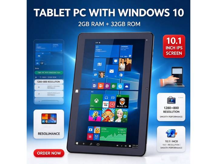Tablette PC 10,1 pouces, 2 Go de RAM, 32 Go de ROM, DS232, WINDOWS 10, écran IPS 1280*800, WIFI, double cœur, double caméra