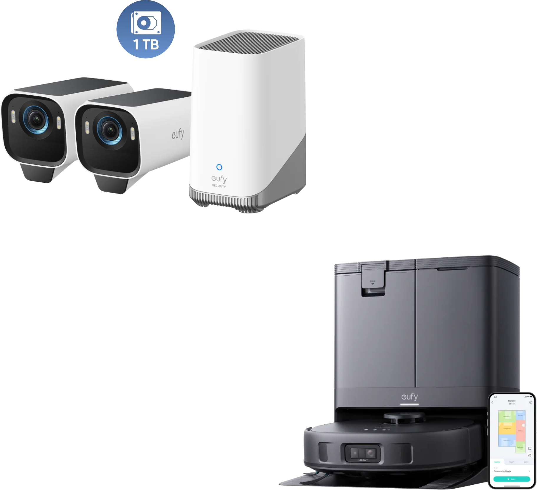 Anker eufy X10 Pro Omni und eufyCam S3 Pro 2‑Kamera‑Set und 1 TB Festplatte