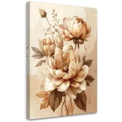 BILD auf Leinwand, Beigefarbene Blumen in einer rustikalen botanischen Komposition