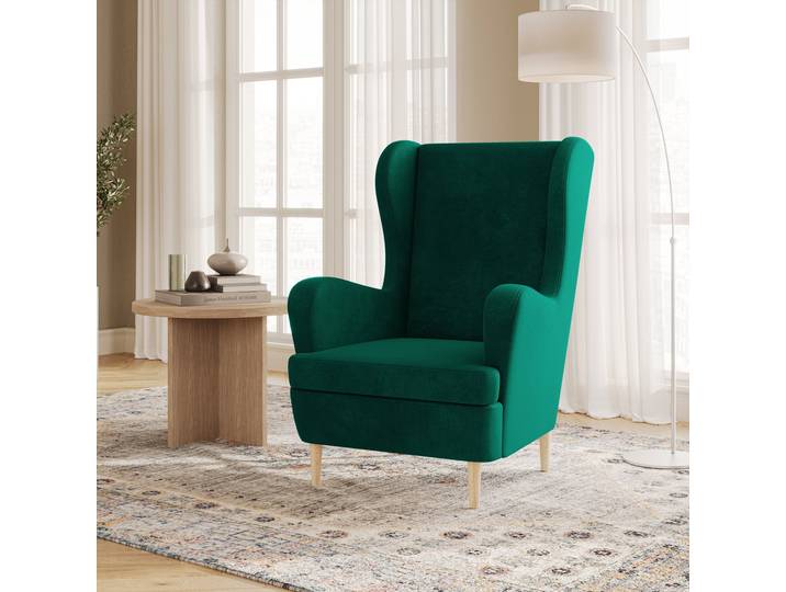 Masseno Ohrensessel VOGERA, Modern Loungesessel ergonomisch, Samtsessel, Grün