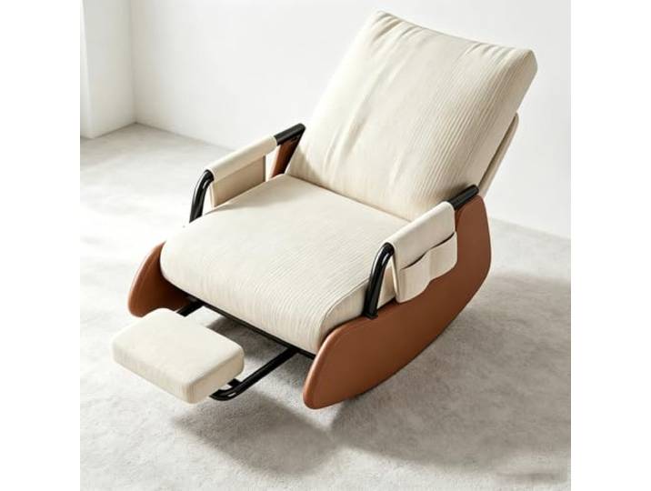 LCNDKF Lounge Schaukelstuhl mit Ausziehbarer Beinablage Wohnzimmersessel mit harmonischer Wippfunktion und durchdachter Seitenaufbewahrung.