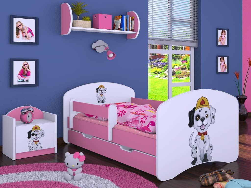 BDW Kinderbett Super Hunde, Babybett Kinderzimmer, Rosa (Motiv 2), 190 x 90 cm