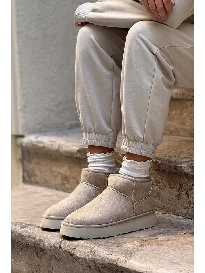 trendyol Leder-Ankle-Boots in Beige - 40