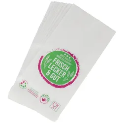 DayBays 3000 Stk. Bäckerfaltenbeutel 28+8x35 cm Typ 646 mit neutralem Druck Kraftpapier weiss gefädelt