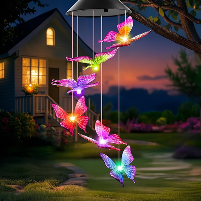 Smart Shopping Spot Solar Butterfly Wind Chimes With Color Changing Solar Lights For Garden Patio Outdoor Hanging Decor rgb