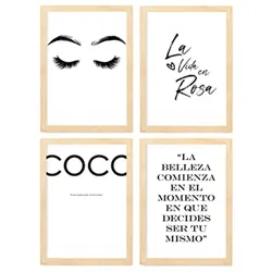 POSTER Set mit 4 Coco TypografieStil A3 Rahmen aus hellem Holz