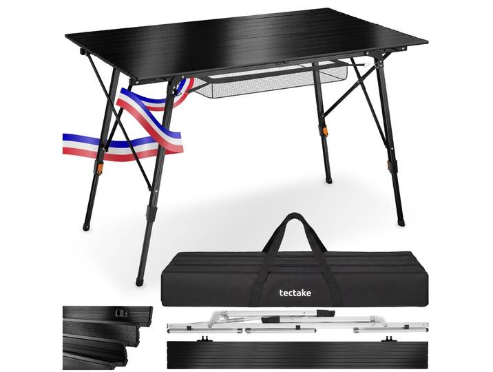 Table pliante en aluminium Bastian, réglable en hauteur - noir