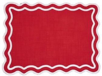 Saro Lifestyle Scalloped Embroidered Placemats Set of 4 - Cotton Placemats for Dining & Entertaining
