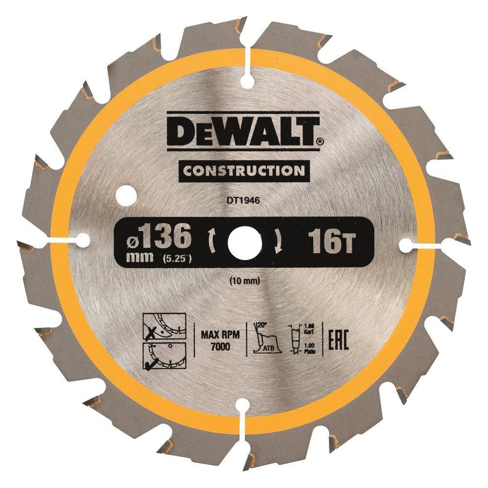 DeWalt Ø 136/10mm Kreissägeblatt für Akkusäge 16W ZähneDT1946 (DT1946-QZ)