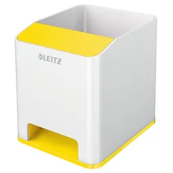 LEITZ Stifteköcher WOW Sound Duo Colour, weiß/gelb, mit Soundverstärkung, Polystyrol, Maße: 90 x 100 x 101 mm