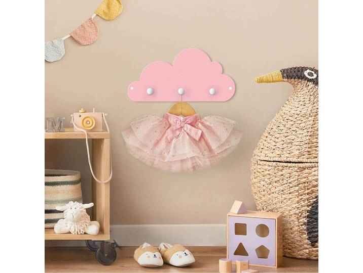 Patère enfants Nuages 40 x 20 x 1cm Rose foncé/Rose