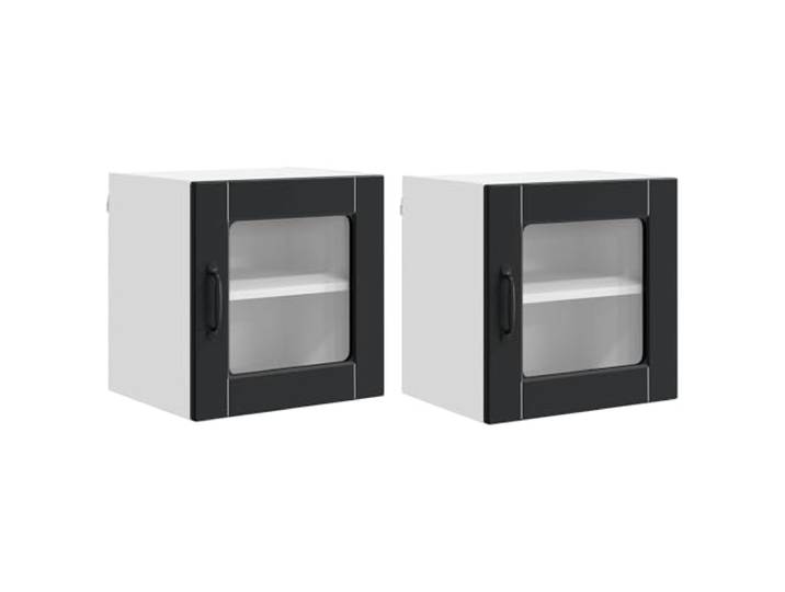 IBUQDDV Wandglas-Schrank Porto 2 STK. Schwarz Holzwerkstoff Küche, Innenbereich, Wandmontage, geräumige Fächer, Ablagen, Holzwerkstoff, modernes Design