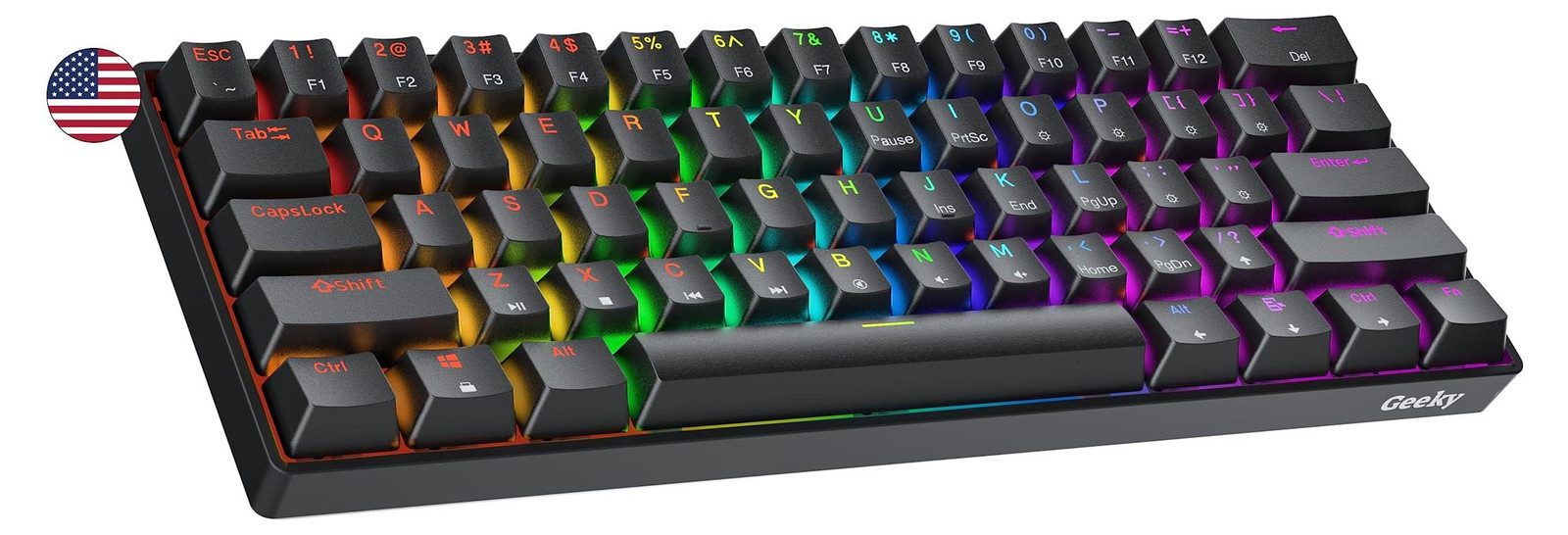 Selius Mechanisch Gaming Toetsenbord 60% Hot Swappable met RGB LED Achtergrondverlichting ANSI US Indeling