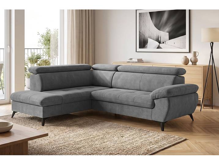 Ecksofa, Struktur weich, Grau (Steel) 256×207 cm, Mit Bettfunktion & Stauraum, Cotta