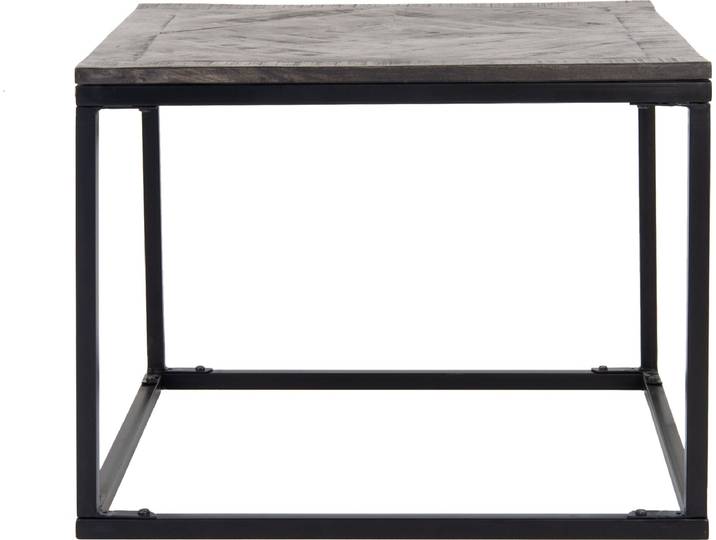 WOMO-DESIGN Beistelltisch quadratisch, 60x60 cm, Grau, Unikat, handgefertigt aus Massivholz, Mangoholz, Parkettoptik, Metallgestell Schwarz