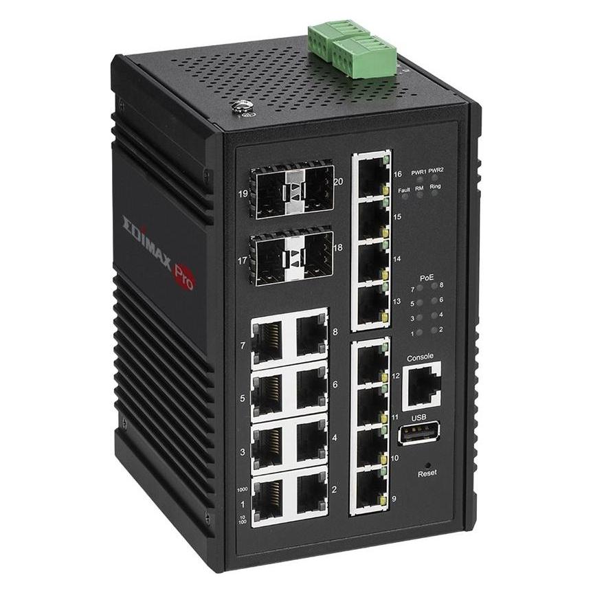 Edimax Pro Edimax 16 Port Gigabit PoE WebManagebarer IndustrieSwitch PoE Ports und SFPSteckplätzen (16 Ports) (IGS-5416P)