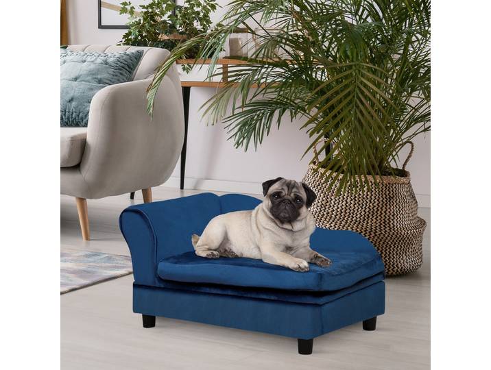 PawHut Canapé Animal Bois Bleu Rangement Coussin 15kg