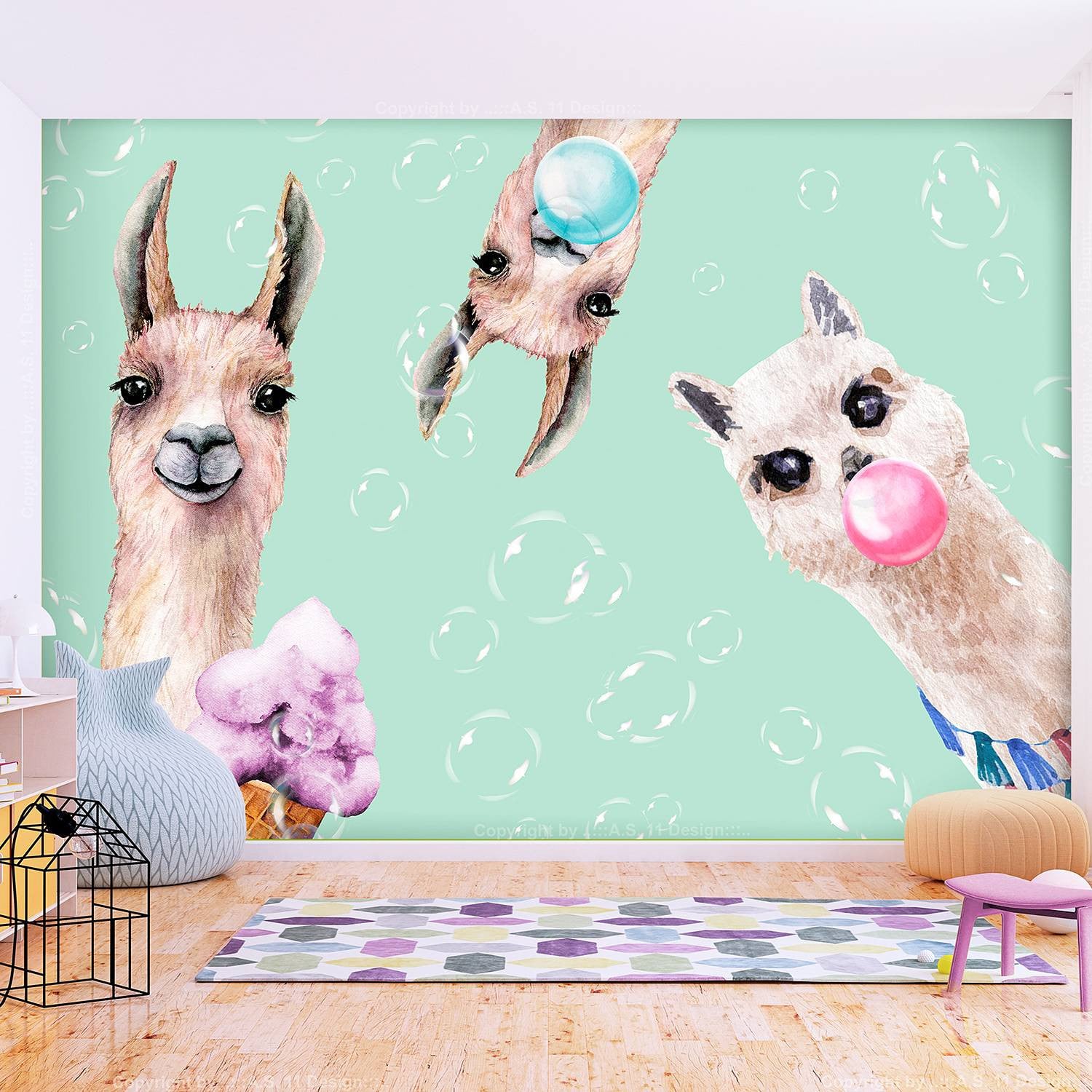 home24 Vlies-fotobehang Crazy Llamas Multicolour