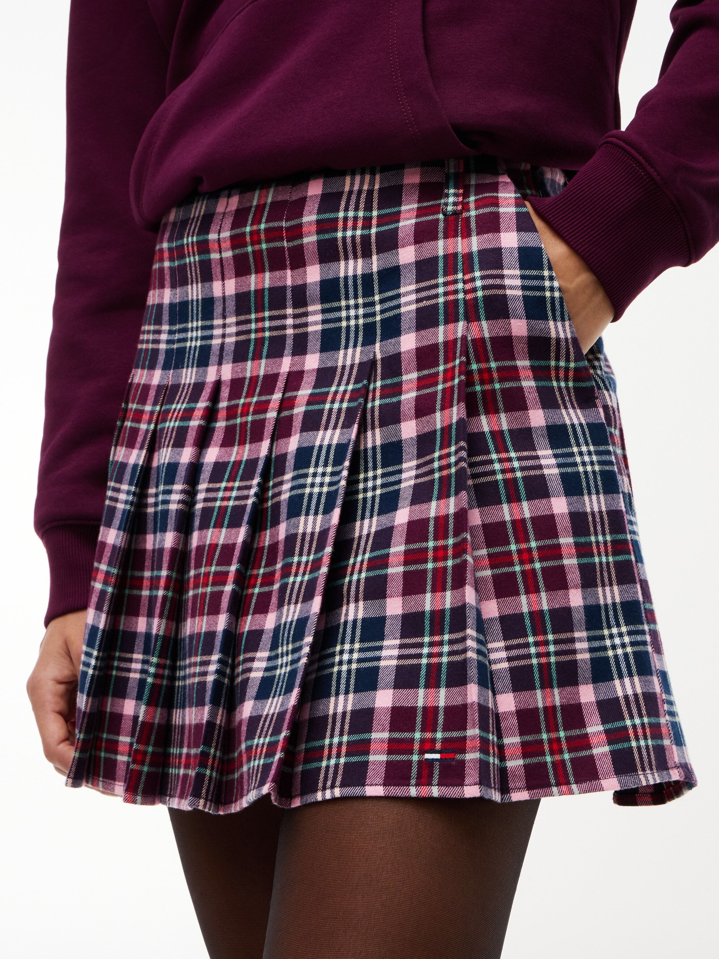 Plisseerock TOMMY JEANS "TJW PLEATED SKIRT", Damen, Gr. XL (46), bunt (multi check), Web, Obermaterial: 100% Baumwolle, kariert, normal kurz, Röcke Plisseerock, Baumwolle multi check XL (46)