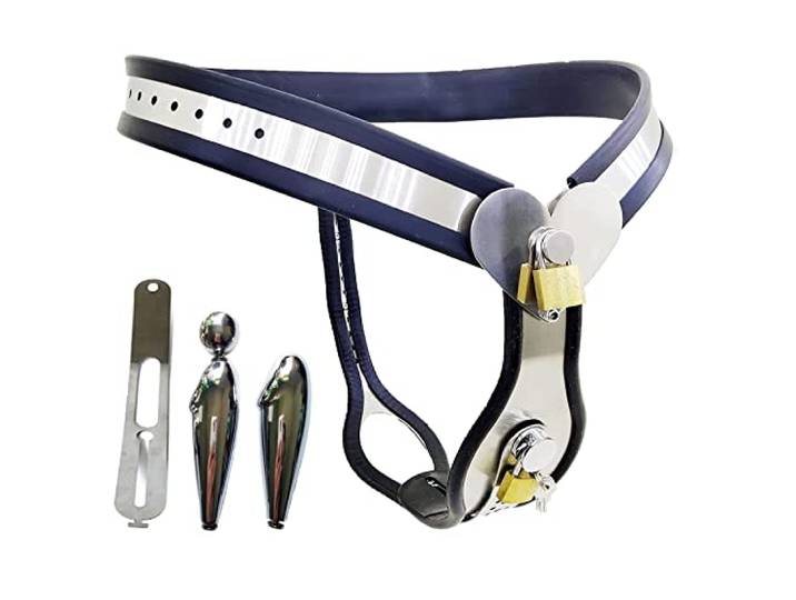 Keuschheitsgürtel Für Damen Mit Abnehmbarer Vaginal Und Analplugs, Edelstahl Keuschheitsgürtel Frau, Chastity Device Bondage Set Bdsms Spielzeug Extrem Für Frauen,60~85cm,Black