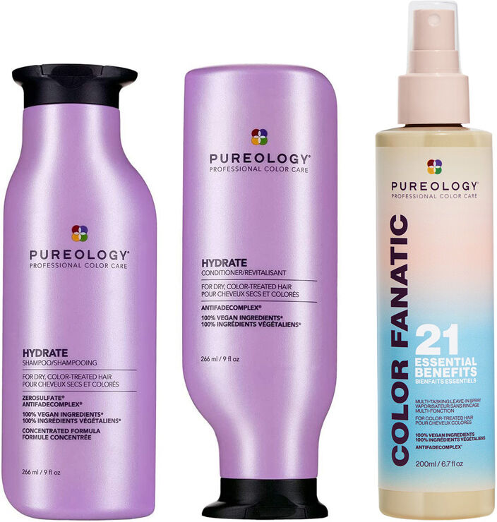 Pureology Hydrate Shampoo 266ml, Hydrate Conditioner 266ml & Color Fan