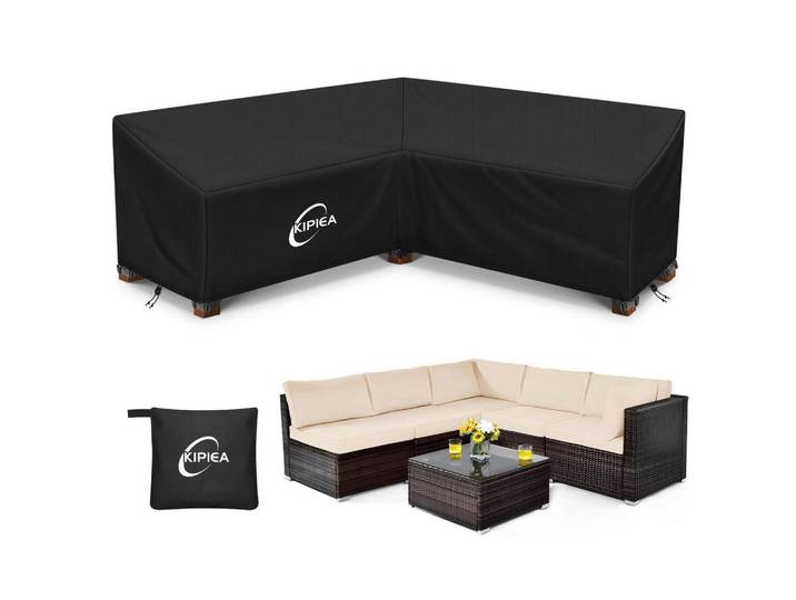 Abdeckhaube Terrassen-V-förmig 215,9 x 216 x 85 cm, Schwarz, 216x85x216 cm, Gartenzubehör, Abdeckung für Gartenmöbel