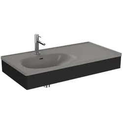 VitrA Equal Möbelwaschtisch-Set 66056 100x52cm, mit Möbelwaschtisch asymmetrisch, steingrau matt, mit Holzblende schwarz-eiche Struktur