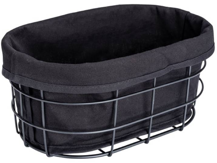 Brotkorb WENKO Modell Bela , schwarz, B:27cm H:17cm L:11,5cm, Baumwolle, Metall, Lebensmittelaufbewahrungsbehälter, Brotkorb, modernes Brotkörbchen zum Servieren, herausnehmbare Baumwolleinlage