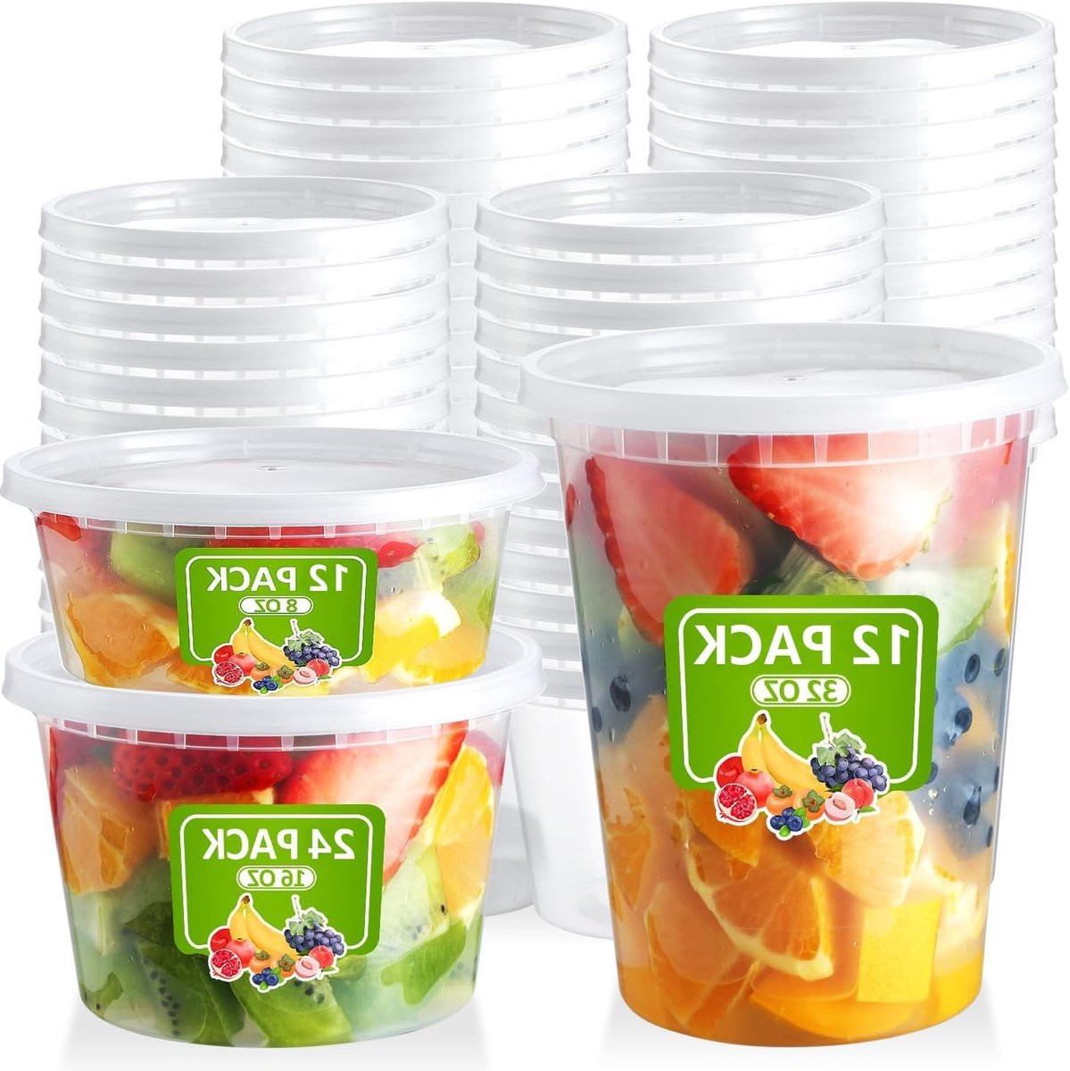Set van 48 herbruikbare plastic voedselcontainers met deksel, BPA-vrij en lekvrij, 8 oz, 16 oz en 32 oz