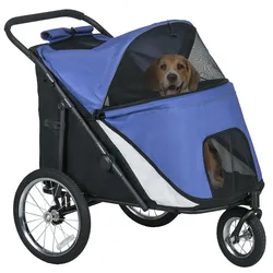 PawHut Hundewagen Hundebuggy mit Netzfenstern, Klappbar, bis 30 kg, Oxford, Blau