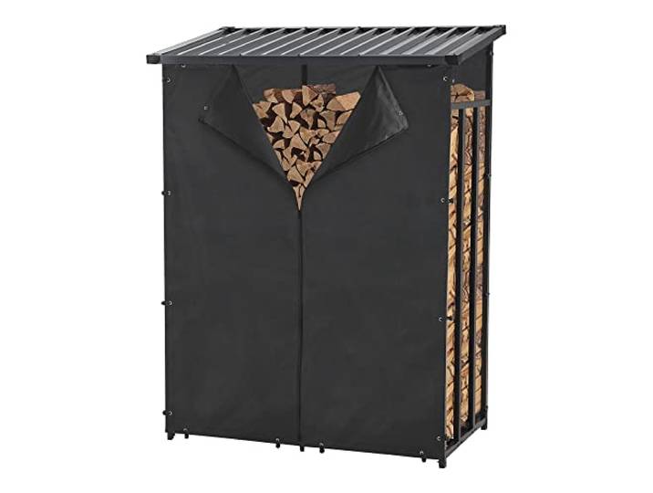 casa.pro Kaminholzregal Yakutat Brennholzunterstand außen Brennholzlager Holzstapelhilfe Brennholzregal mit Abdeckung Kaminholzständer Metall 185 x 130 x 70 cm Schwarz