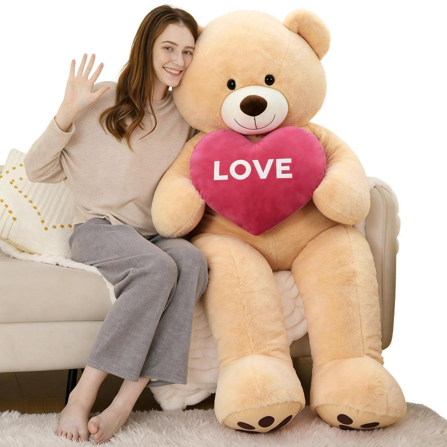 MorisMos Enorme Teddybeer Lichtbruin met Hart en I Love You tekst, Hoogte: 183 cm