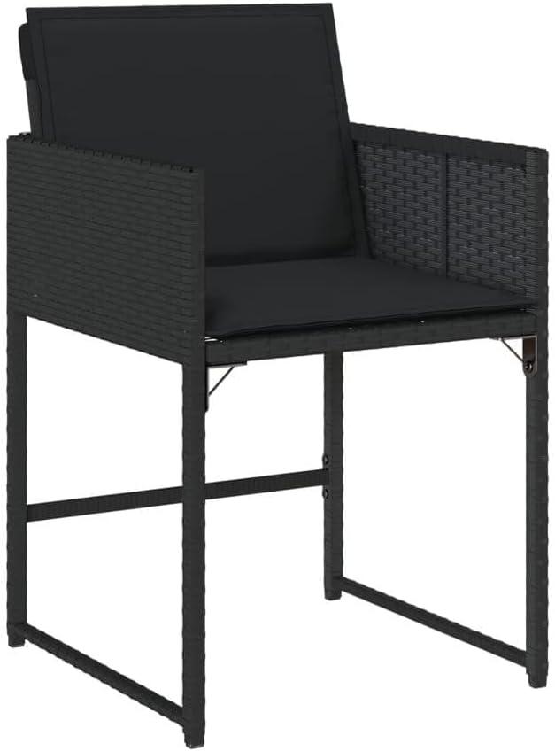 4 Gartenstühle aus schwarzem Poly-Rattan, klappbar, mit dicken Sitzkissen, 50,5x54x79 cm, UV-beständiger Stahlrahmen und modernes Design für Balkon, Terrasse und Garten