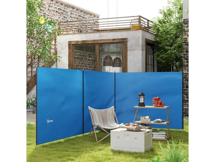 Outsunny Pare-vent Camping 540x150cm 4 Tiges Acier Bleu