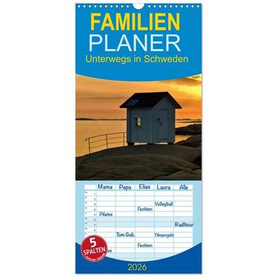 Familienplaner 2026 - Unterwegs in Schweden mit 5 Spalten (Wandkalender, 21 x 45 cm) CALVENDO