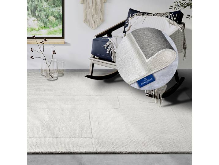 Wollteppich VILLEROY & BOCH Charlotte , beige (creme), B:120cm H:10mm L:170cm, Wolle, Teppiche, Wollteppich, Läufer, Handgewebt, Wolle, Natur, Läufer, Wohnzimmer, Geometrie