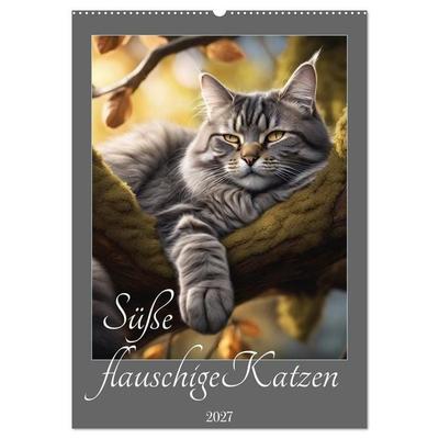 Süße flauschige Katzen (Wandkalender 2027 DIN A2 hoch), CALVENDO Monatskalender
