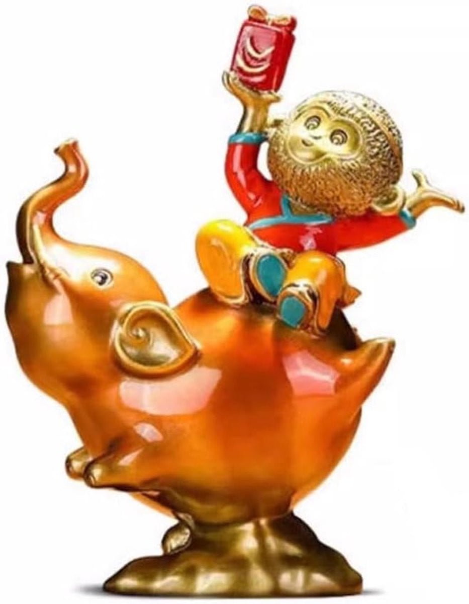 Handgemaakt koperen Kleine Aap sculptuur voor op tafel, bronskleurig decoratief beeldje