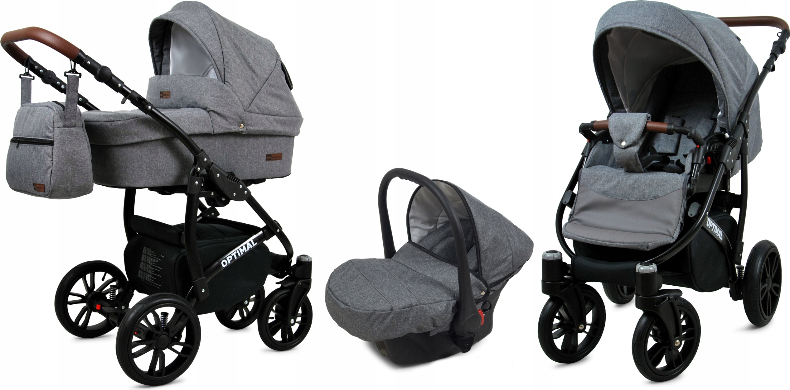 BabyLux Optimal | 3in1 Kinderwagen Set | Grey Flex | Kombikinderwagen | Kinderwagenset | Buggy