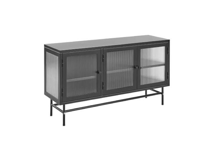 Beliani Sideboard mit Glastüren Schwarz Stahl 3 Türen Metallschrank Metall, 4 Einlegeböden, Modern, Pulverbeschichtet, 115 x 35 x 64 cm