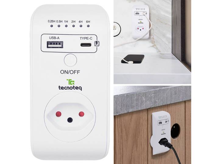 Steckdose mit 2x USB-Ladeport, 3.1 A, Timer, Überspannungsschutz, Swiss-Edition