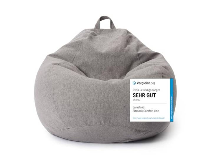Lumaland Sitzsack Comfort Line Indoor Beanbag 100x120x50cm mit mehr als 2,4 Mio. anpassbaren EPS-Perlen Weiches & Komfortables Bodenkissen Sessel für Kinder & Erwachsene 315 L [Hellgrau]