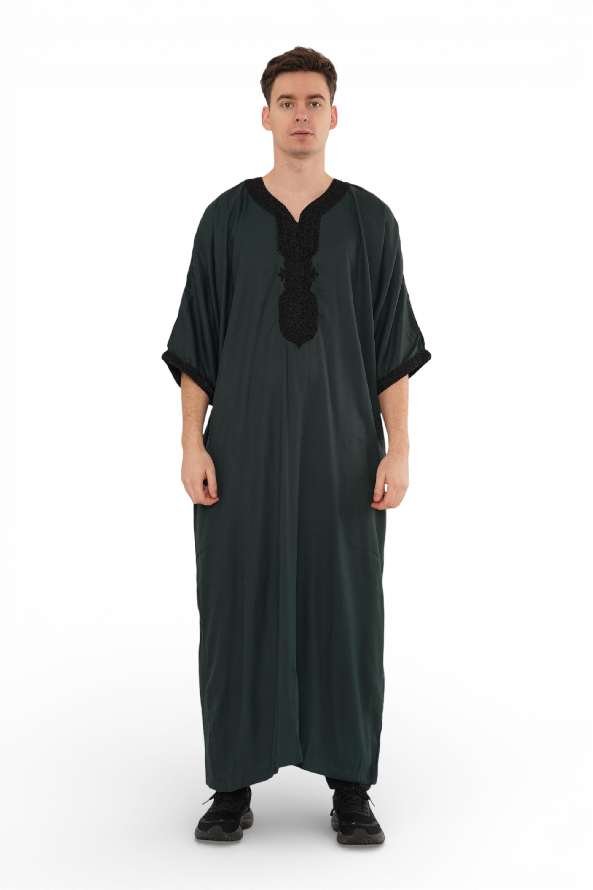 Herren Grün Schwarz Marokkanischer Thobe Jubba Robe Eid Djellaba Gandoura